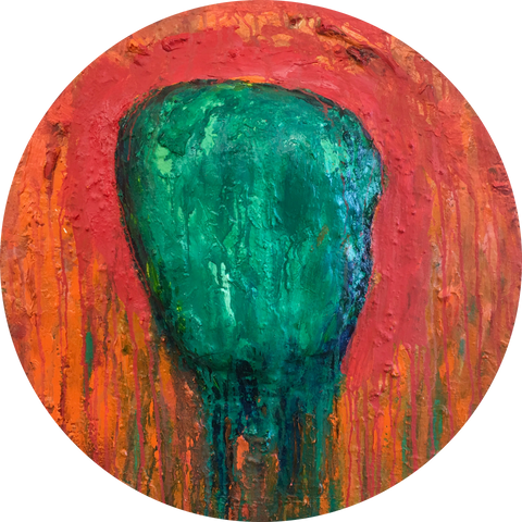 Green Impasto Gigante on Red and Orange