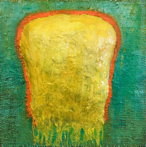 Yellow Impasto Gigante on Green with orange line