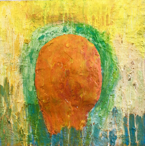 Orange Impasto Gigante on Yellow with green line