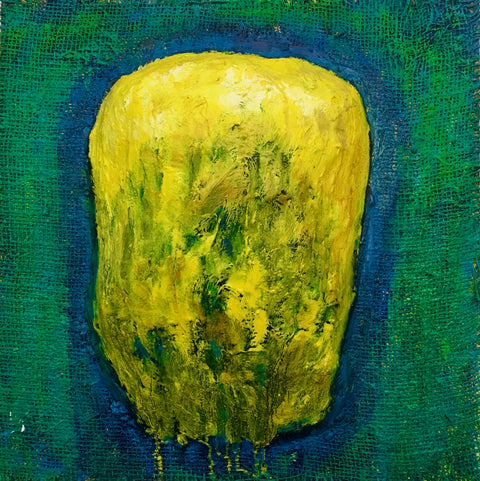 Yellow Impasto Gigante on Green with blue halo